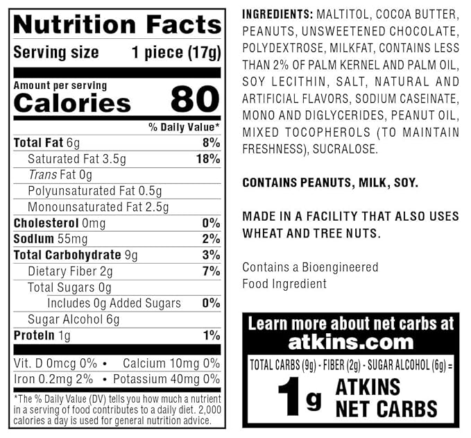 Atkins Endulge Peanut Butter Cups, Dessert Favorite, Low Carb, 0g Sugar, 60 Count