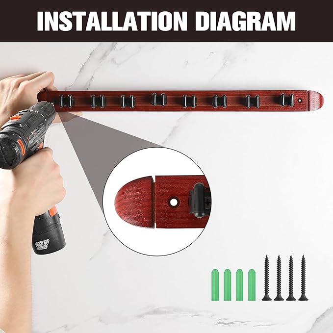 Pool Stick Holder - Wall Mounted with 6/8 Stick Capacity