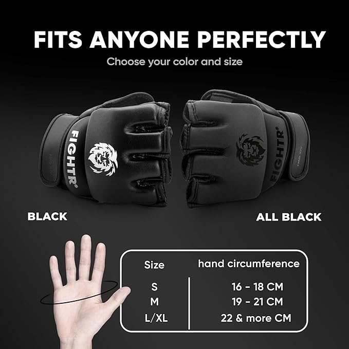 FIGHTR® Pro MMA Gloves for Grappling Sparring Training, Kickboxing Martial Arts Muay Thai Punching Bag Mitt Training Boxing for Men and Women | incl. Carrying Bag