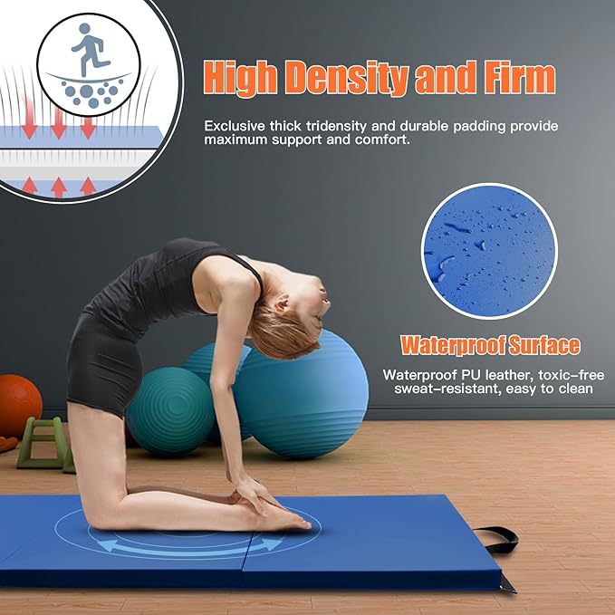 RitFit Upgraded Folding Exercise Mat, 2 Inch Thick Gymnastics Mat 3’x6’,4’x8’,4x10’,2'x8' with Carrying Handles for Yoga, MMA, Stretching, Core Workouts and Home Gym Protective Flooring