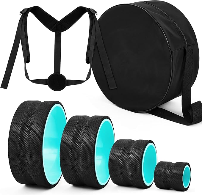 6 Pcs Back Roller Wheel Foam Padded Back Stretcher Wheel, Relaxation Yoga Roller with Carrying Bag and Upper Posture Corrector, for Pain Relief, Muscle Massage, Physical Therapy Exercise