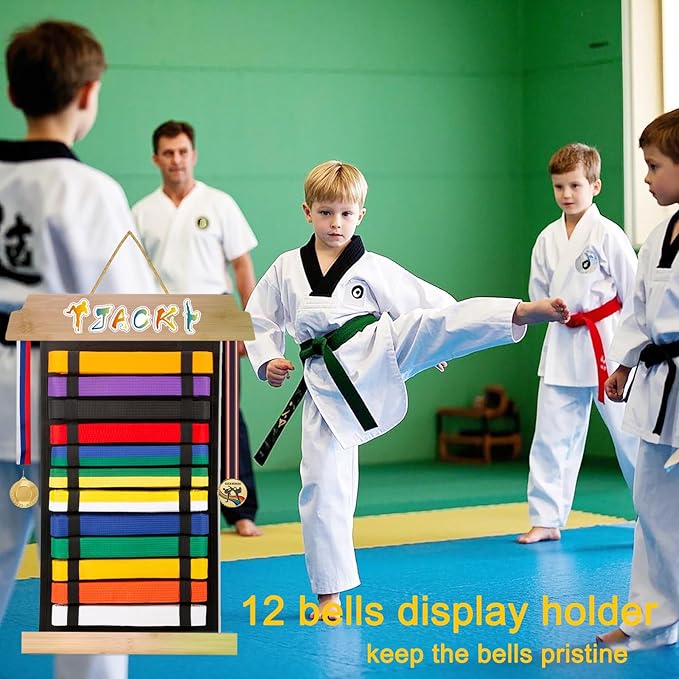 Karate Belt Display Rack - Holds Up to 12 Belts, Taekwondo & BJJ Belt Display Holder for Martial Arts, No Assembly Required, Martial Arts Belt Display for Teenagers & Adults