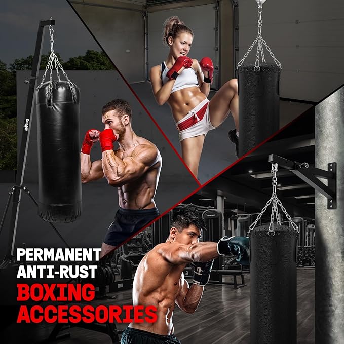 Yes4All Punching Bag Hanger, Stainless Steel Swivel Chain with 4 Snap Hooks for Heavy Bag, Gym Swing, Trapeze, and Hammock