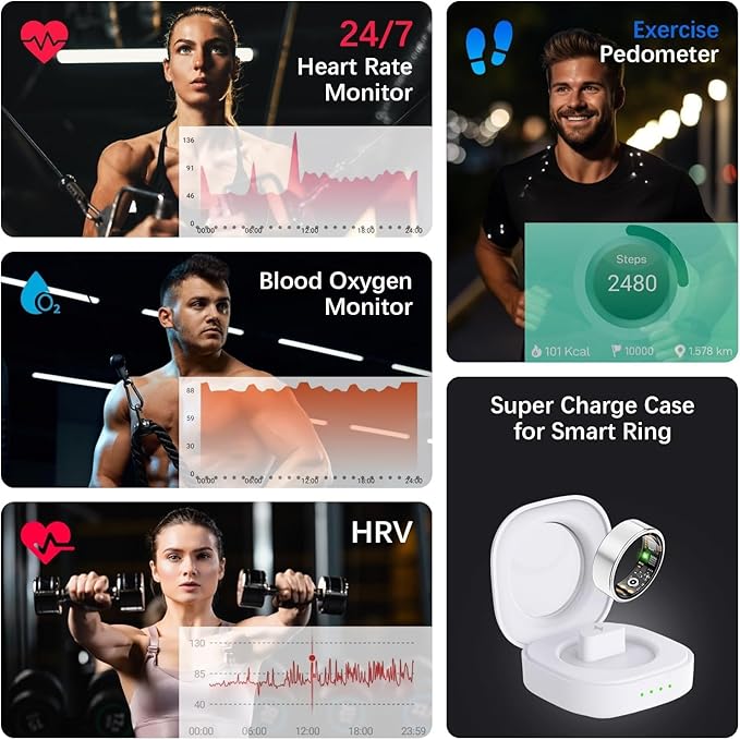 Health Tracker Ring, Smart Health Ring for Women Men with Heart Rate, Blood Oxygen, Sleep Monitor, Steps,Calories, No Subscription Fee, IP68 Waterproof Smart Ring for iPhone & Android (Silver, 10#)