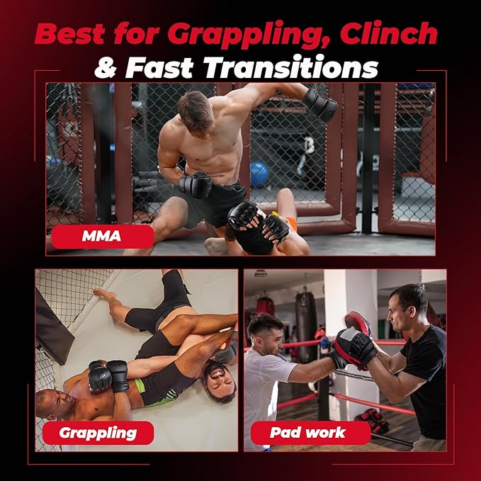 LIBERLUPUS MMA Gloves for Men & Women – Hybrid & Open Palm Designs for Sparring, Training, Kickboxing, Muay Thai, and Grappling – Knuckle Protection & Wrist Support for Flexibility and Control