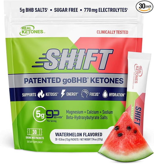 Real Ketones BHB Exogenous Ketones Drink Mix Packets Keto Electrolytes Powder Packets No Sugar with 4 Main Fasting Electrolytes Plus Hydrating Patented Keto BHB - 30 Count Watermelon