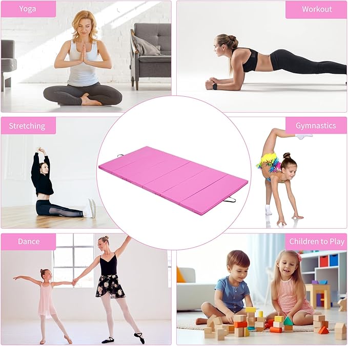 ZENOVA Gymnastics Mat 6'x3'x2''/4'x8'x2'' Exercise Mat Gym Mat for Home Aerobics Workout Foldable Tumbling Mat Children Gifts