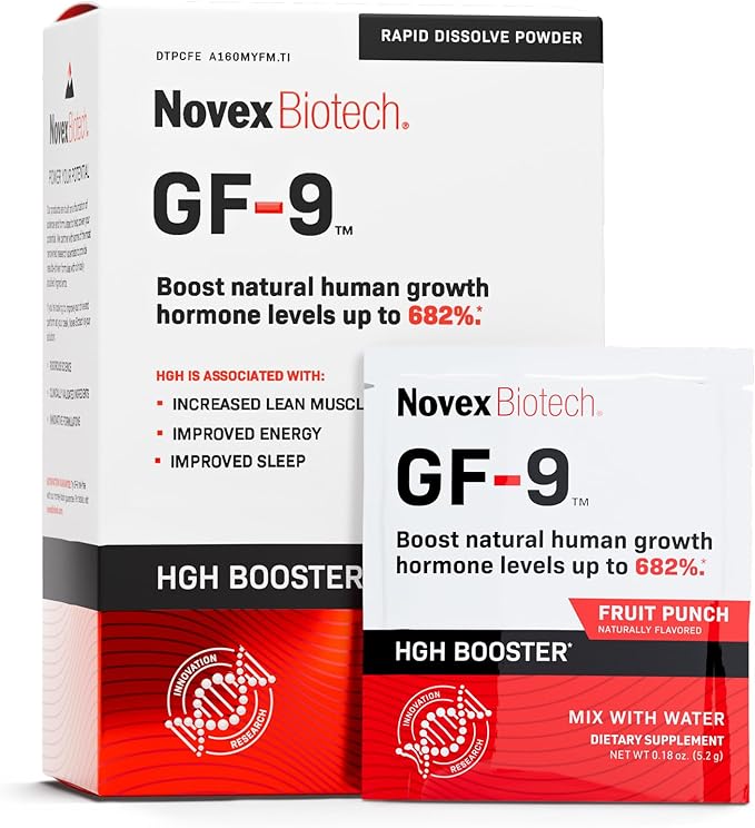 Novex Biotech GF-9 Rapid Dissolve Powder - Anti-Aging Supplements for Men, HGH Booster, Support Energy, Endurance, Sleep, Fruit Punch