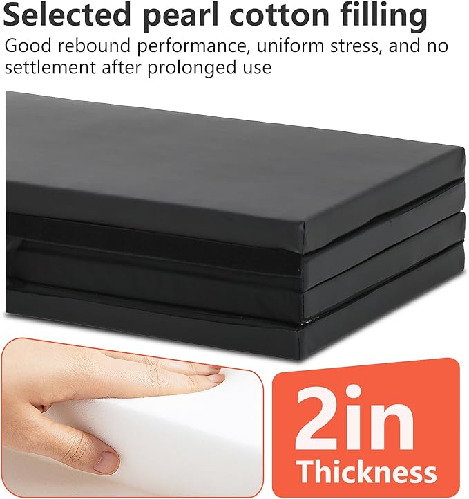 Gymnastics Tumbling Mats Portable Gymnastics Mat Foldable Tumbling Mat 2'x6'/4'x8' PU Leather Exercise Mat Yoga Mat with Carrying Handles for home Workout outdoor Yoga Gymnastics