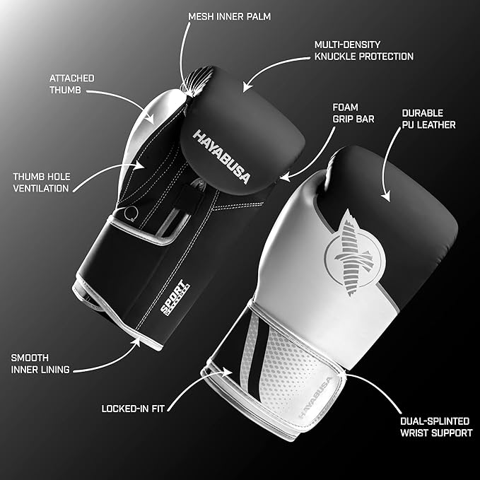 Hayabusa Sport Boxing Gloves for Men and Women – Dual-Splinted Wrist Support, Multi-Density Foam Padding, Contoured Fit – Ideal for Boxing, Kickboxing, and Muay Thai Training