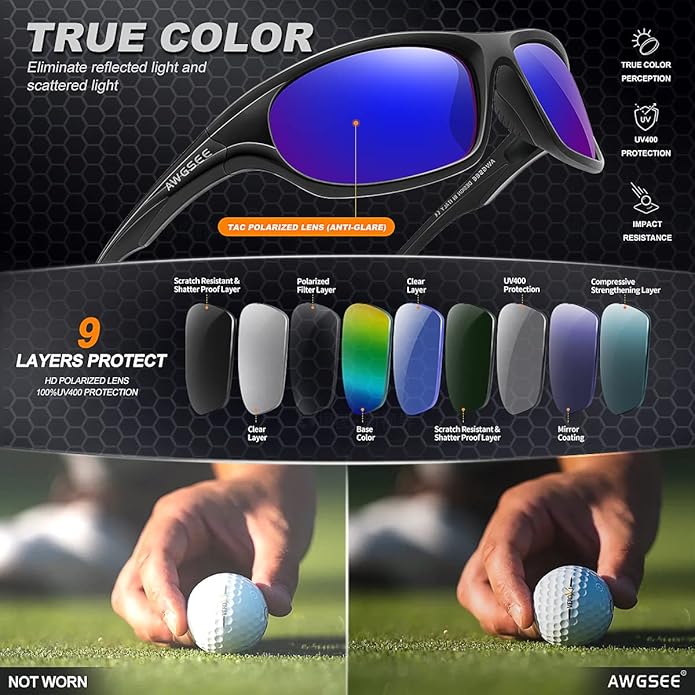 Polarized Sports Sunglasses for Men,TR90 Unbreakable Frame Sunglasses for Fishing Driving Cycling UV400 Protection