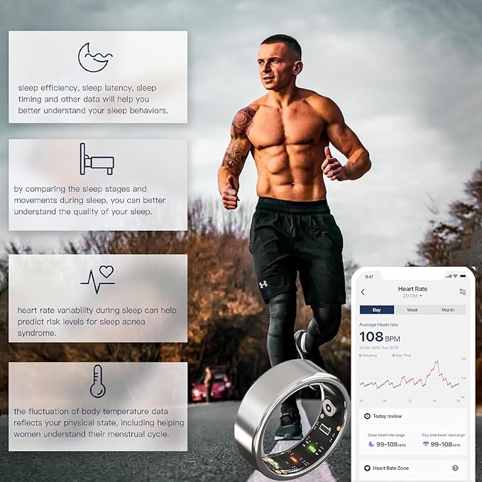 2025 Smart Ring for Women Men, Sleep Tracker Ring, Fitness Smart Ring, Activity Tracker,Sleep Monitor, Stress/Heart Rate/Women's Calories Steps Tracking-No APP Subscription (Silver, #12-67.2mm/2.65")