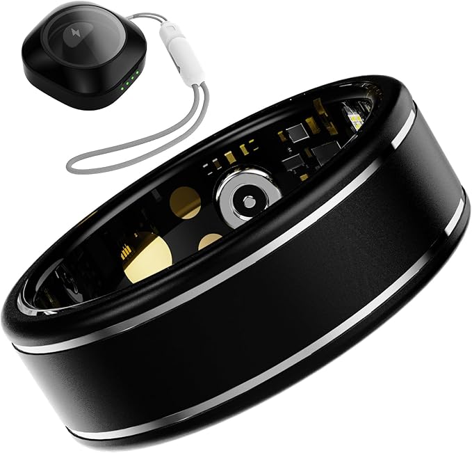 Activity Tracker Ring for Men – Smart Ring with Heart Rate, SpO2, Blood Pressure, Sleep Monitoring, Step & Calorie Counter, 5ATM Waterproof, No Subscription Fee (Black 7)