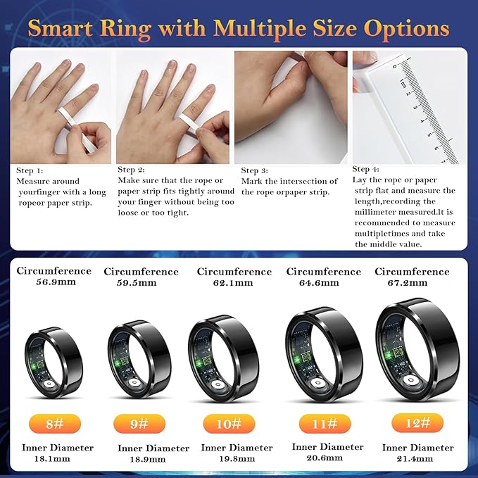 Smart Ring for Women Men-Wearable Fitness Tracker with Sleep Tracking Heart Rate Blood Oxygen Healthy Monitor Ring Activity Monitoring Steps Calories