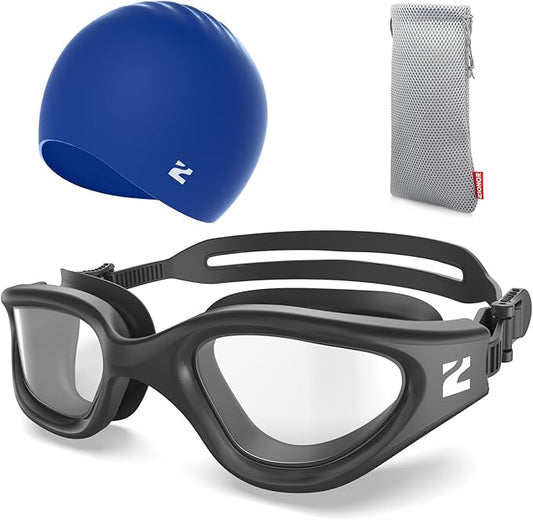 ZIONOR G1 Lite Swim Goggles with Swim Cap Comfortable Anti-fog Swimming Goggles Cap Set for Adult Men Women