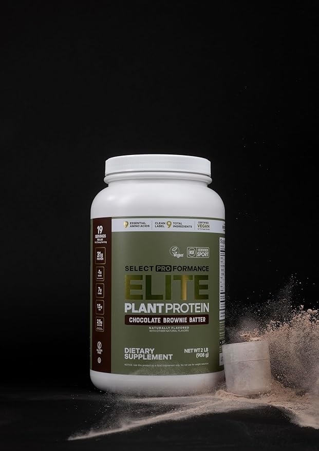 Select Proformance Elite Vegan Plant Protein Powder, Chocolate Brownie Batter, NSF Certified, No Added Sugar, 16g of Protein per Serving, 38 Servings, 2 Lbs