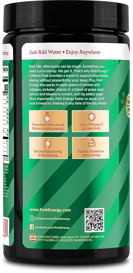 Perk Energy Original Caffeine-Free Eggnog (20 Servings) - Gluten Free, Soy Free, Peanut Free