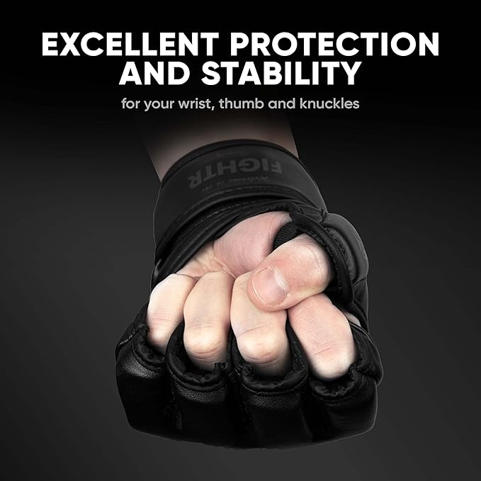 FIGHTR® Pro MMA Gloves for Grappling Sparring Training, Kickboxing Martial Arts Muay Thai Punching Bag Mitt Training Boxing for Men and Women | incl. Carrying Bag