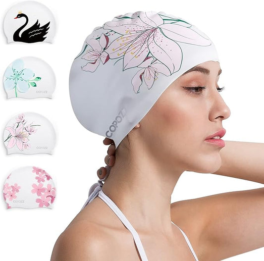 COPOZZ Stylish Silicone Swim Cap for Women – Comfortable, Durable, and Hair-Protecting Design