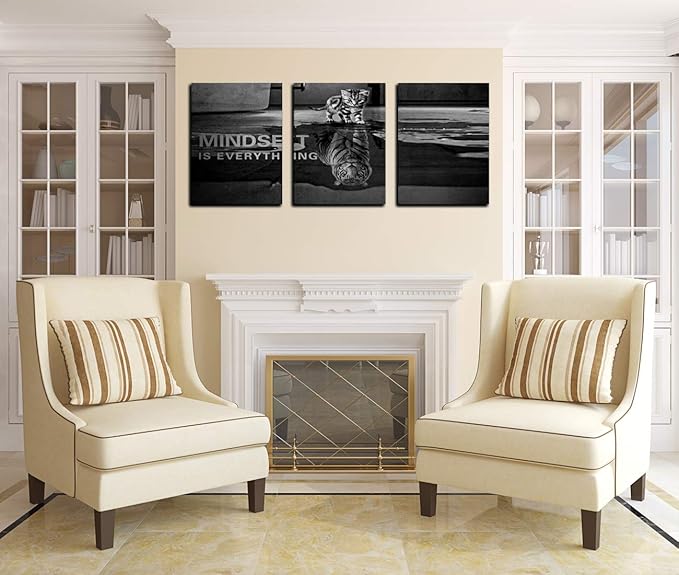 Yetaryy Inspirational Canvas Wall Art Large 3 Pieces Motivational Wall Art Picture Mindset is Everything Wooden Framed Artwork Entrepreneur Quotes Inspiration Wall Decor Painting Picture Wall Ar Hang,