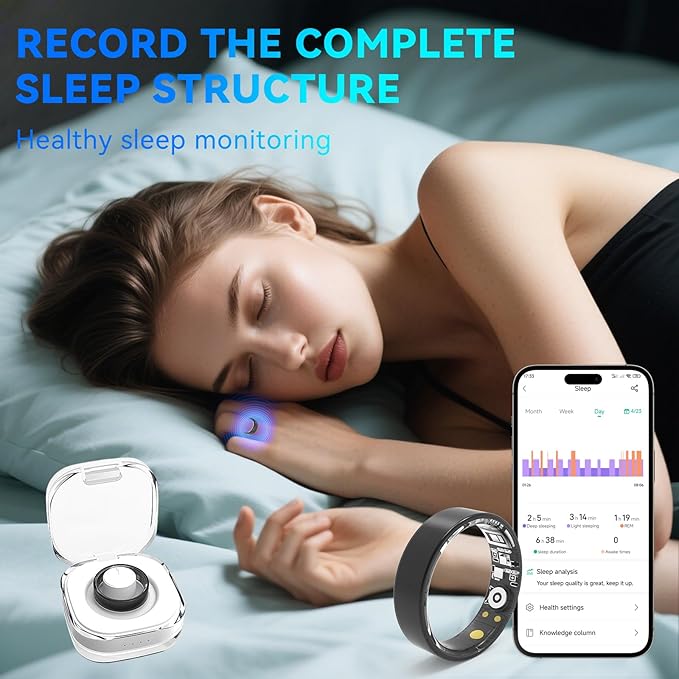 Smart Rings for Women Men,Fitness Tracker Ring,Heart Rate,Blood Oxygen,Blood Pressure,Step Tracker,Sleep Monitoring,No Subscription Fee,IP68 Waterproof Smart Ring for iphone&Android(Black 12)