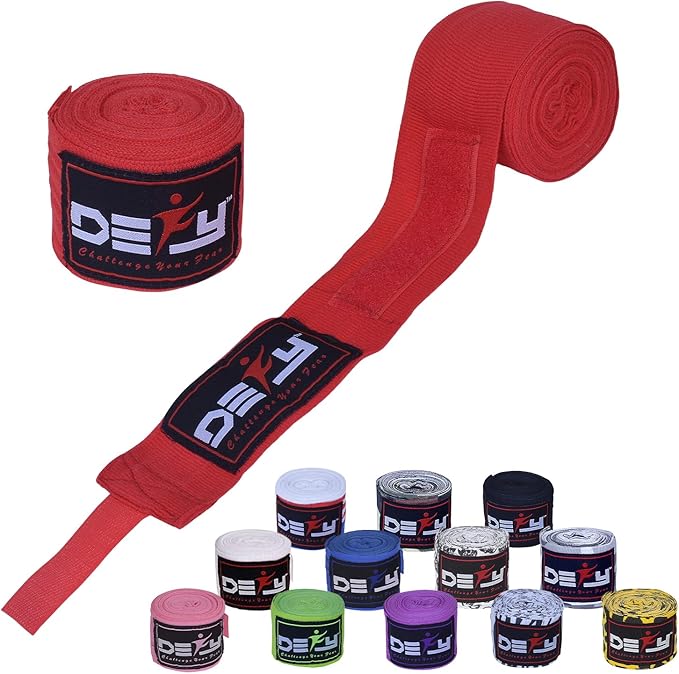 DEFY Professional 180 Inch Hand Wraps for Boxing Muay Thai MMA Elastic Bandages for Men & Women -Pair
