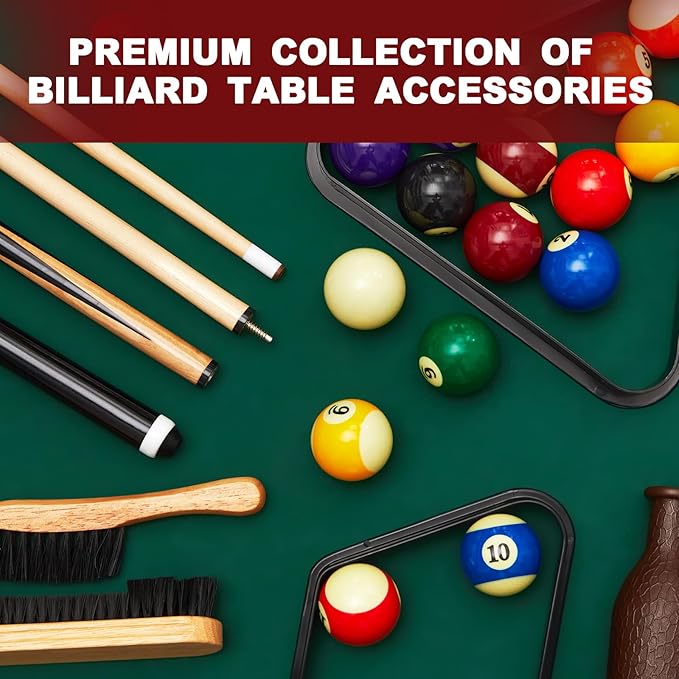 Jenaai 55 Pcs Pool Table Accessories 16 Pcs Billiard Balls 6 Set Pool Sticks Triangle Diamond Ball Holder Cue Chalks Cue Tip and Brush Set