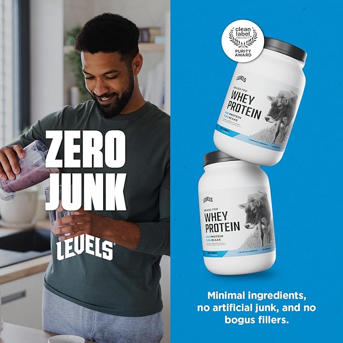 Levels Grass Fed Whey Protein Powder, No Artificials, 25G of Protein, Unflavored, 2LB