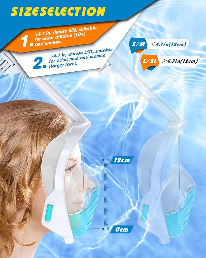 QingSong Full Face Snorkel Mask for Adults, Snorkeling Gear with Camera Mount, 180 Degree Panoramic View Snorkel Set Anti-Fog Anti-Leak