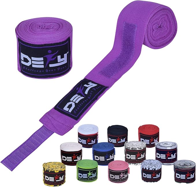 DEFY Professional 180 Inch Hand Wraps for Boxing Muay Thai MMA Elastic Bandages for Men & Women -Pair