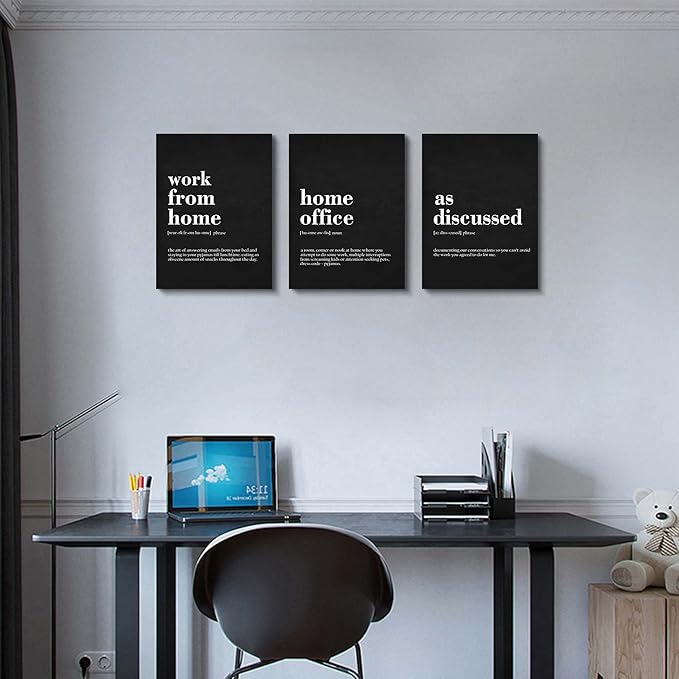 Framed Office Decor Canvas Wall Art Positive Quote - Office Black Large Wall Art, Quotes Poster, Positive Motivational Artwork Set of 3 Prints, Inspirational Wall Art Painting