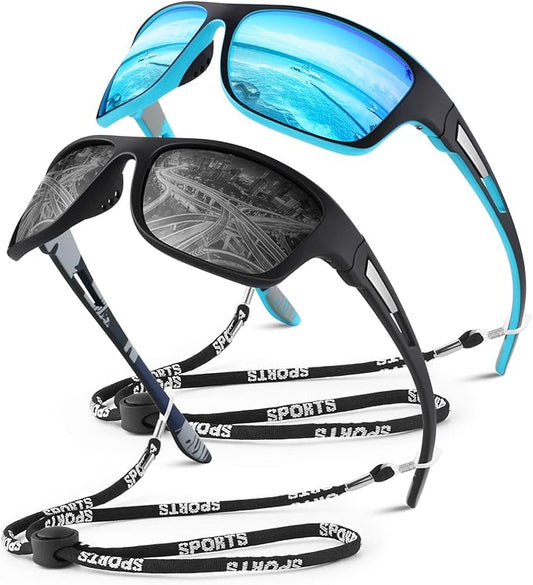 Polarized Sports Sunglasses for Men Women,Fishing Driving Rectangular Goggles UV400 Protection