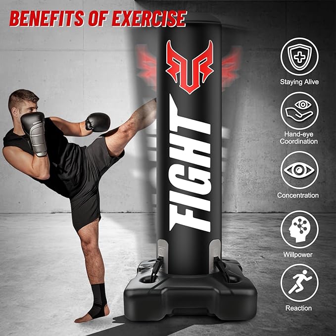 Standing Punching Bag for Adults, Upgrated Base Heavy Bag with Stand Boxing Training Equipment with MMA Gloves and Pump, 0.7mm Thickening Material Kicking Bag for Home Gym Workout Muay Thai Fitness