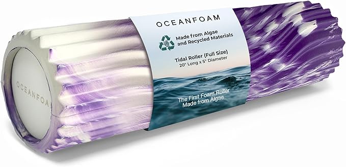 Oceanfoam Tidal Roller - Purple Marbled - Muscle Massage Foam Roller for Back Pain & Stretching - Firm and Ergonomic Wide Wave Textured - Yoga, Athletics, & Wellness - Full Size, 20" x 5"