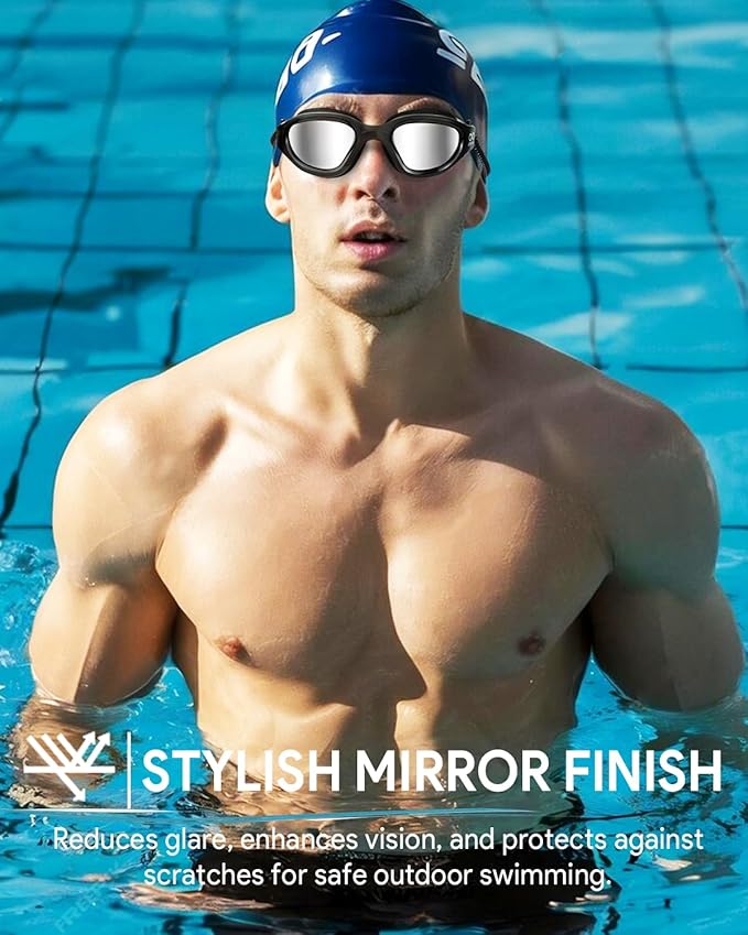 Swim Goggles, Polarized Adult Swimming Goggles Bungee Strap No Hair Pulling Anti-fog Pool Goggles for Men Women
