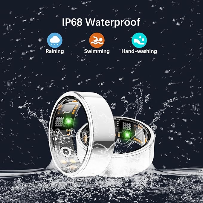 Health Tracker Ring, Smart Health Ring for Women Men with Heart Rate, Blood Oxygen, Sleep Monitor, Steps,Calories, No Subscription Fee, IP68 Waterproof Smart Ring for iPhone & Android (Silver, 7#)