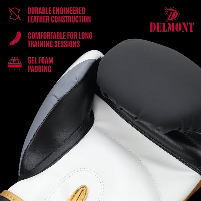 Delmont Boxing Gloves for Men and Women - Heavy Bag, Kickboxing, Sparring & Training Gloves with Multi-Layer Padding, Wrist Support & Breathable Lining - Pro Gloves for Adult Fighters & Beginners