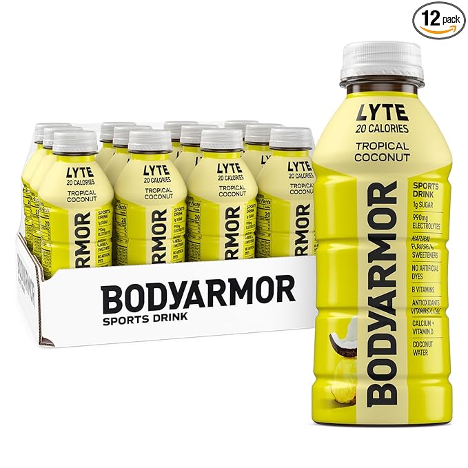 BODYARMOR LYTE Sports Drink Low-Calorie Sports Beverage, Tropical Coconut, Coconut Water Hydration, Natural Flavors With Vitamins, Potassium-Packed Electrolytes, Perfect For Athletes, 16 Fl Oz (Pack of 12)