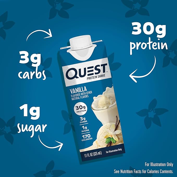 Quest Nutrition Ready to Drink Vanilla Protein Shake, 30g Protein, 3g Net Carbs, Gluten Free, Keto Friendly, 11 fl.oz 4 Count (Pack of 3)