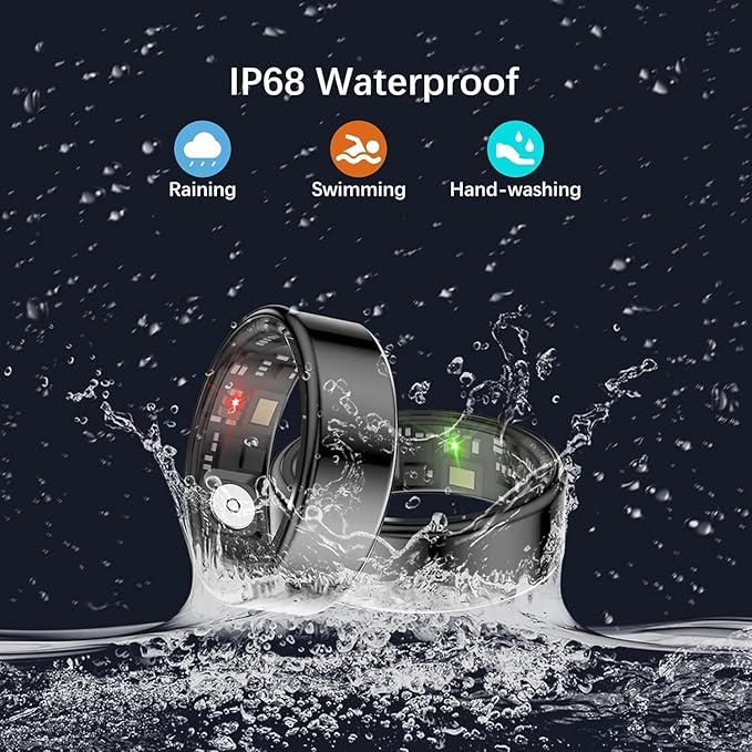 Smart Health Rings for Women Men, Fitness Tracker with Heart Rate, Blood Oxygen, HRV, Sleep Tracker, Step Tracker, No Subscription Fee, IP68 Waterproof Smart Ring for iphone & Android (Black 11#)