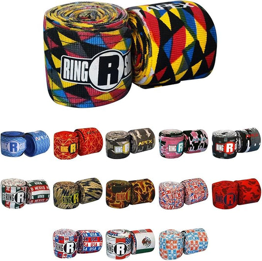Ringside Apex 180” Boxing Hand Wraps Pair - Durable, Elastic Training Wraps with Hook & Loop Closure, Multi-Color Options, Perfect for MMA, Muay Thai, Kickboxing