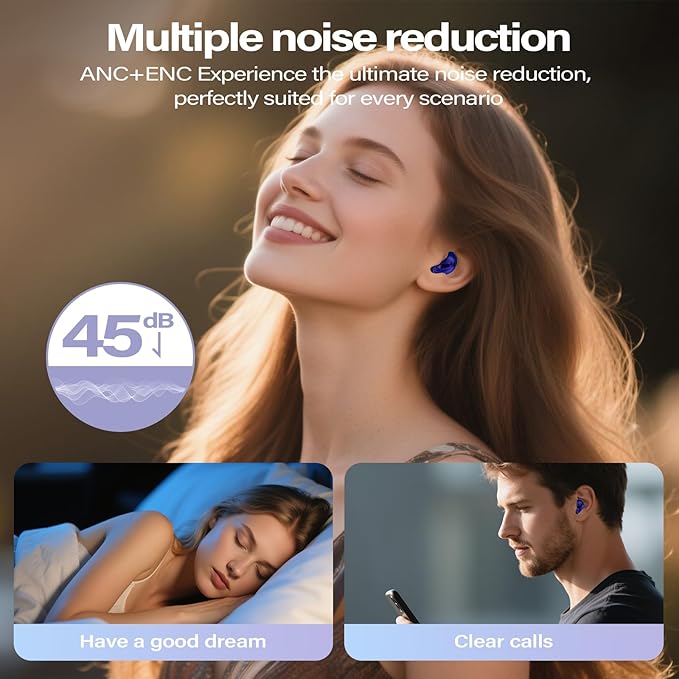 Sleep Earbuds, Mini ANC Wireless Earbuds Bluetooth 5.4 Headphones Deep Bass Stereo, 48H Playtime Ear Buds, 4 ENC Noise Cancelling Mic, In Ear IP7 Waterproof Earphones for Side Sleepers,Touch Control