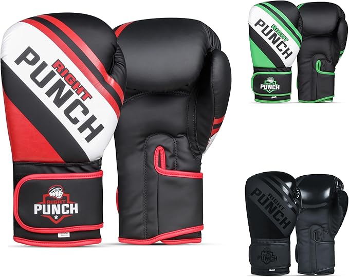 Boxing Gloves for Men & Women – Faux Leather Muay Thai, Kickboxing, MMA & Sparring Gloves – Training Heavy Bag Gloves with Secure Wrist Strap & Thumb Lock – 2 4 6 8 10 12 14 16oz