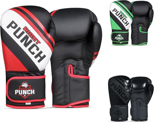 Boxing Gloves for Men & Women – Faux Leather Muay Thai, Kickboxing, MMA & Sparring Gloves – Training Heavy Bag Gloves with Secure Wrist Strap & Thumb Lock – 2 4 6 8 10 12 14 16oz