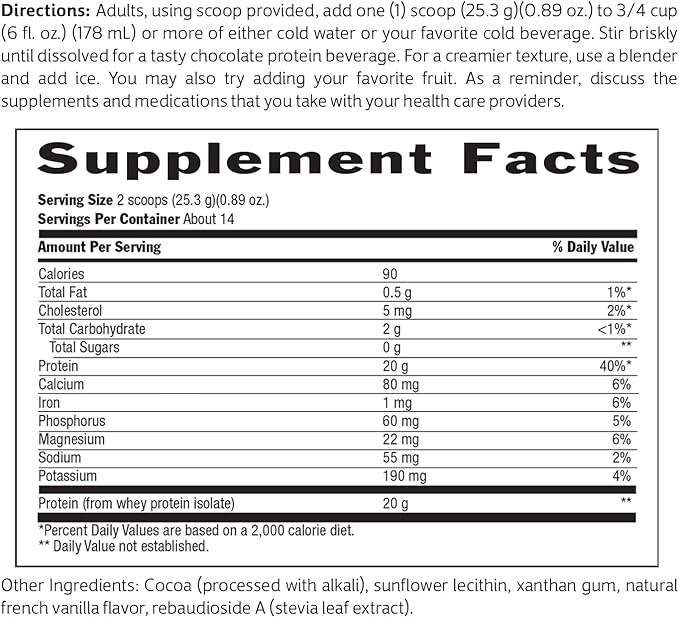 Biochem 100% Whey Sugar-Free Chocolate 20g, 12.5oz, Certified Vegetarian, Certified Gluten Free, Certified Non-GMO Tested, Keto Friendly, Grass-Fed