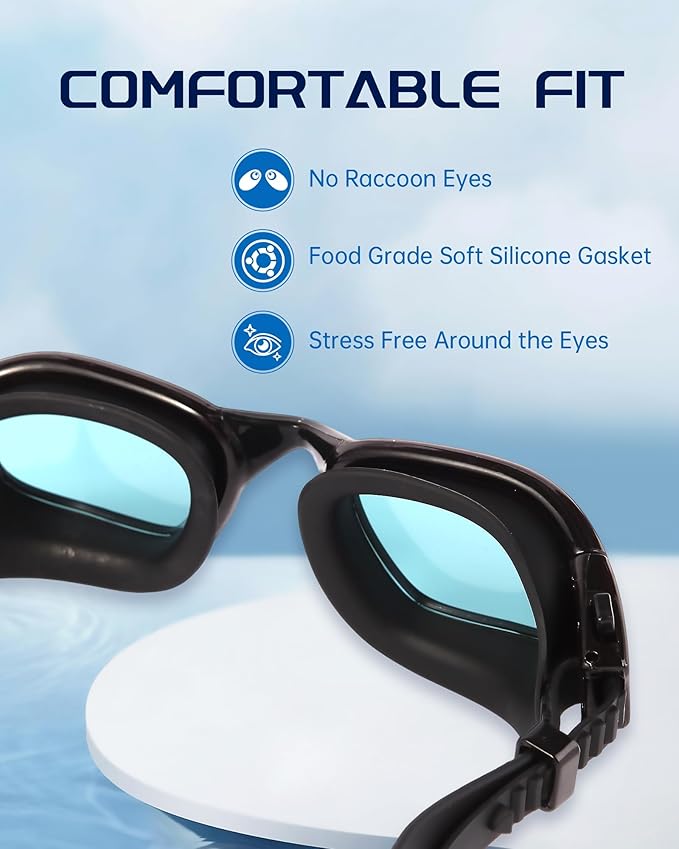 Swim Goggles, Goggles Adult with Swimming Cap, Nose Clip & Ear Plugs, UV Protection Anti-Fog Lens and Case for Adult