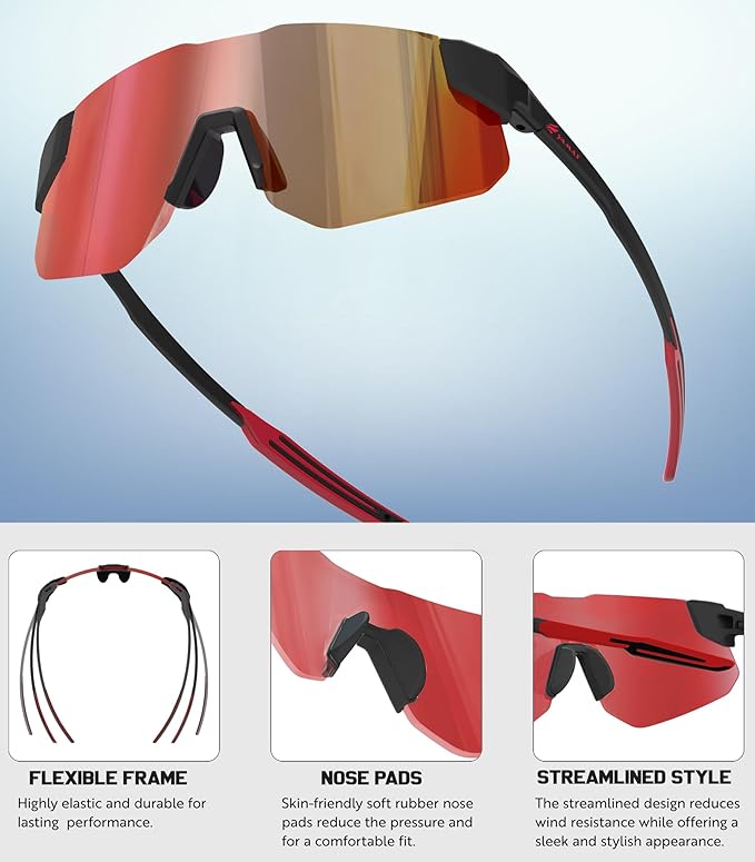 YAMAS Sport Sunglasses for Mens Womens, Wrap around Sunglasses, Non-Slip Nose Pads for Climbing and Running, UV400 Protection