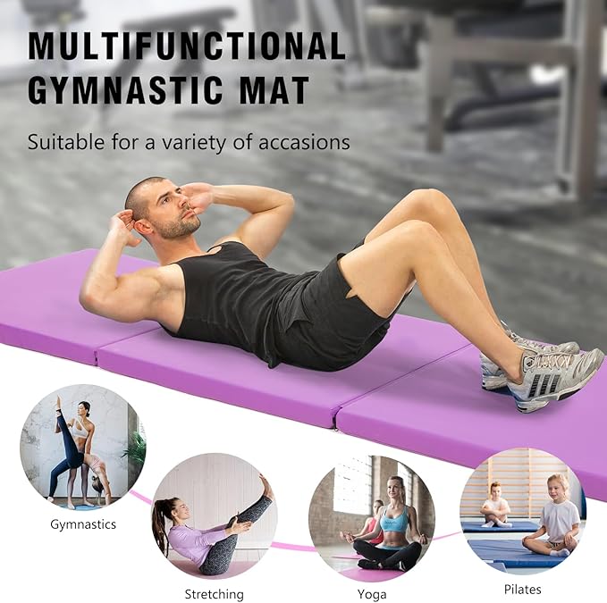 Gymnastics Tumbling Mats Portable Gymnastics Mat Foldable Tumbling Mat 2'x6'/4'x8' PU Leather Exercise Mat Yoga Mat with Carrying Handles for home Workout outdoor Yoga Gymnastics