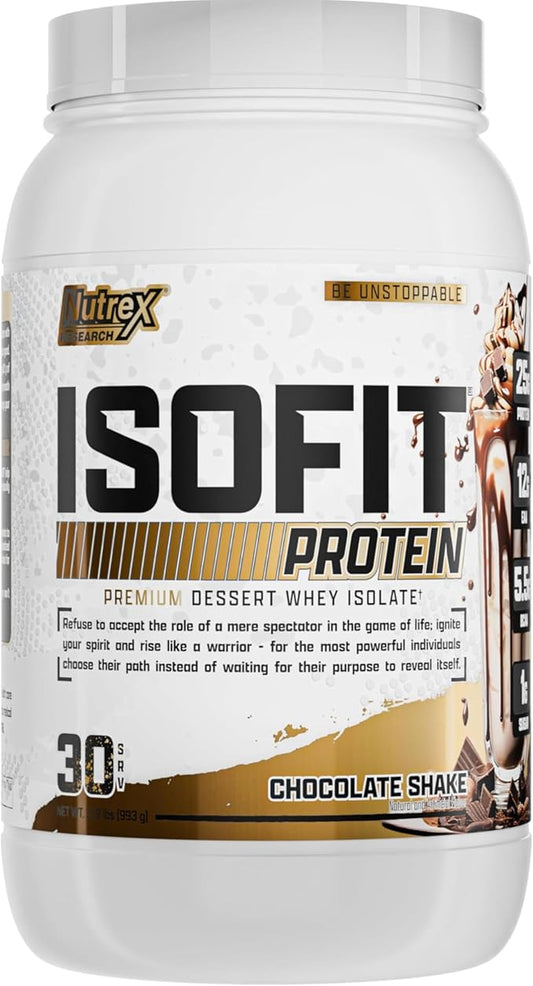 Nutrex Research IsoFit Chocolate Whey Isolate Protein Powder 100% Whey Protein Isolate | Muscle Recovery, Naturally High EAAs | Fast Absorbing, Easy Digestion | (Chocolate Shake 2lbs 30 Servings)