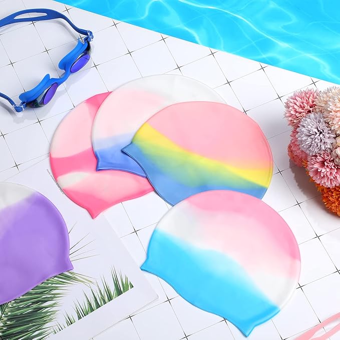 Syhood 6 Pieces Unisex Adult Silicone Swim Cap Waterproof Swimming Hat Non Slip Pool Hat Elastic Silicone Cap for Long and Short Hair